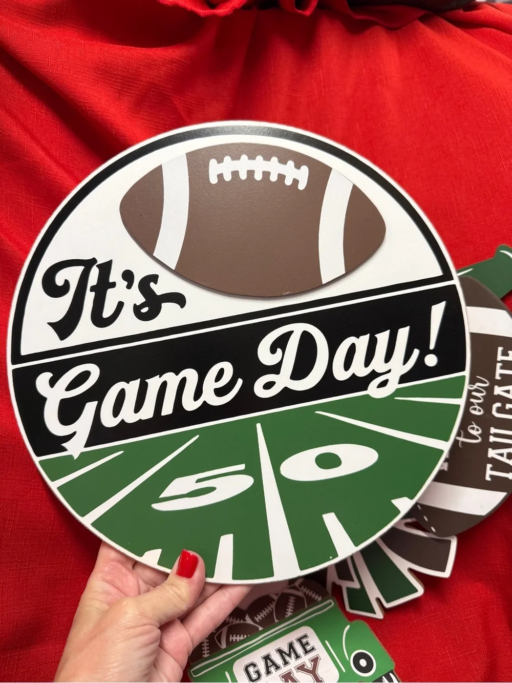 Hobby Lobby Green and Brown Game Day Football Door Hanger Set Welcome Tailgate
